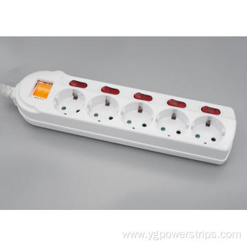 5-Outlet German Power Strip with Individual Switches
